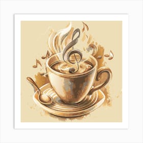 Coffee Cup With Music Notes Art Print