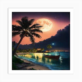 Full Moon On The Beach Art Print