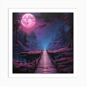 Full Moon Bridge Canvas Print Art Print