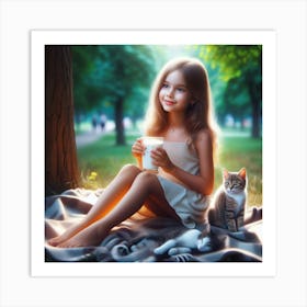 Little Girl With Cats Art Print