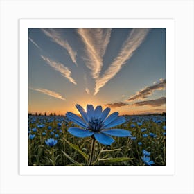 Blue Flower At Sunset Art Print