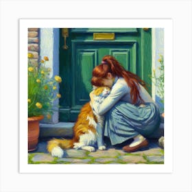 Girl with a cat Art Print