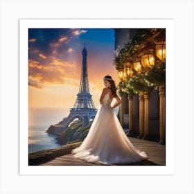 Eiffel Tower and bride Art Print