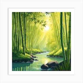 A Stream In A Bamboo Forest At Sun Rise Square Composition 335 Art Print