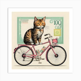 Cat On A Bike : vintage print poster Art Print