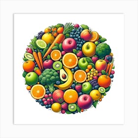 Fresh Fruits And Vegetables In A Circle 1 Art Print