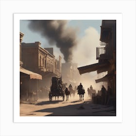 Western Town In Texas With Horses No People Sharp Focus Emitting Diodes Smoke Artillery Sparks (3) Art Print