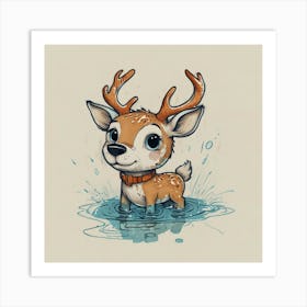 Deer In The Water 17 Art Print