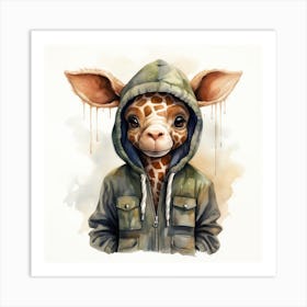 Watercolour Cartoon Giraffe In A Hoodie 1 Art Print