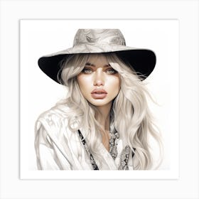 White Girl In Hat Art Print