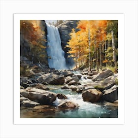 A Watercolor Painting of A Waterfall In The Woods Art Print