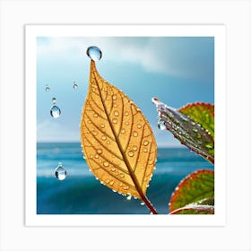 Leaf Water Drop Art Print