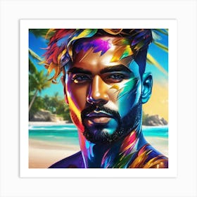 Man With Colorful Paint On His Face Art Print