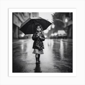 Little Girl In The Rain Art Print