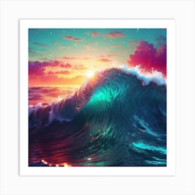 Ocean Wave At Sunset Art Print