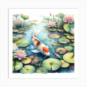 Koi Fish In Pond 3 Art Print