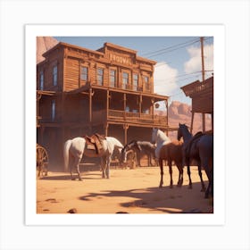 Western Town In Texas With Horses No People Unreal Engine Greg Rutkowski Loish Rhads Beeple M (1) Art Print