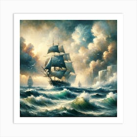 Sailing Ship In Stormy Sea Art Print