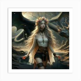 Girl With A Dragon 3 Art Print