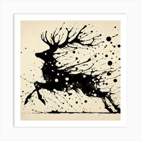 Ink Splash Deer Digital Art Print Abstract Stag Silhouette Art Print
