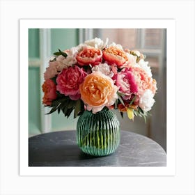 Firefly Elegant Vase Of Roses And Peonies In Bloom 86122 Art Print