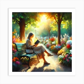 Woman Reading In The Park Art Print