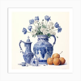 Still Life Delft Tile Illustration 1 Art Print