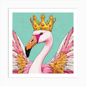 Pink Flamingo With Crown Art Print