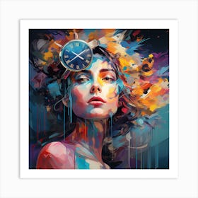 Woman With A Clock On Her Head Art Print