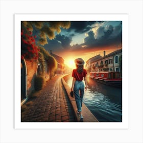 Walking Beside A Canal Art Print