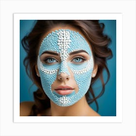 Beautiful Woman With Blue Face Mask Art Print