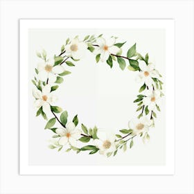 Watercolor Magnolia Wreath Art Print