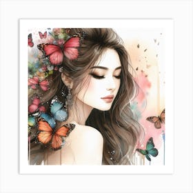 Portrait of a Lady with Butterflies IV Art Print