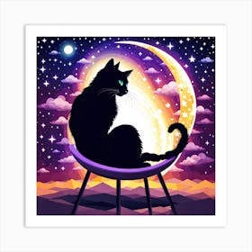 Cat On The Moon, vector art 3 Art Print