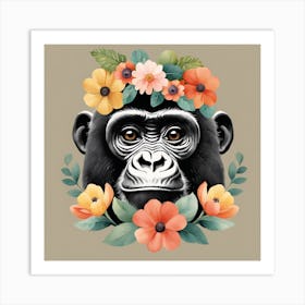 Floral Baby Gorilla Nursery Illustration (3) Art Print