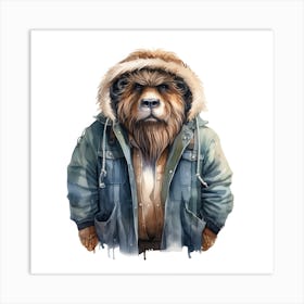 Watercolour Cartoon Muskox In A Hoodie Art Print