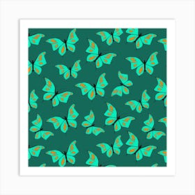 Butterflies Mint On Green Art Print