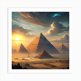 Pyramids Of Giza At Sunset Art Print