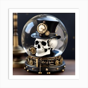 Steampunk Skull In A Snow Globe Art Print