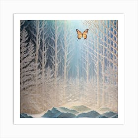 Butterfly in paper winter woods Art Print