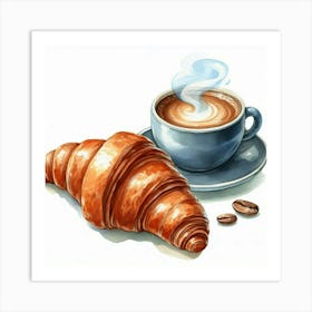 Coffee And Croissant Watercolor Art Print Art Print