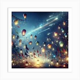 Night Sky With Balloons Art Print