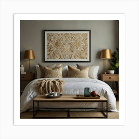 Gold And Beige Bedroom Art Print