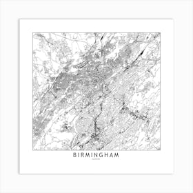Birmingham White Map Square Art Print