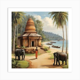 Elephants On The Beach Art Print