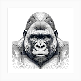 Gorilla Head - Abstract Line Art Illustration 40 Art Print