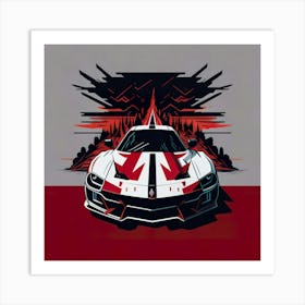 Car Red Artwork Of Graphic Design Flat (251) Art Print