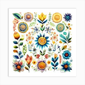 Colorful Watercolor Flowers Art Print