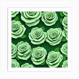 Green Roses On Green Background 1 Art Print