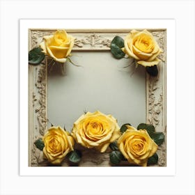 Yellow Roses In A Frame 1 Art Print